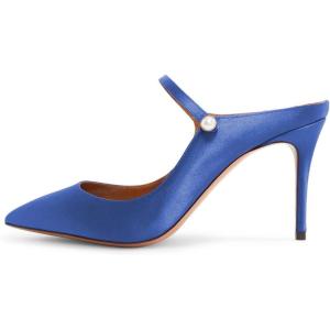 imageFSJ Women Cute Slip On Mules Pointed Toe Pumps Stiletto Heels Mary Jane Sandals Shoes Size 415 USBlue