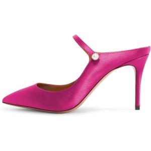 imageFSJ Women Cute Slip On Mules Pointed Toe Pumps Stiletto Heels Mary Jane Sandals Shoes Size 415 USFuchsia