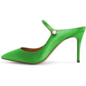 imageFSJ Women Cute Slip On Mules Pointed Toe Pumps Stiletto Heels Mary Jane Sandals Shoes Size 415 USGreen