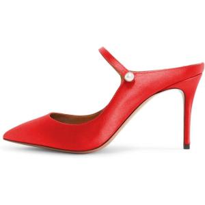 imageFSJ Women Cute Slip On Mules Pointed Toe Pumps Stiletto Heels Mary Jane Sandals Shoes Size 415 USRed