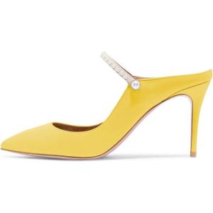 imageFSJ Women Cute Slip On Mules Pointed Toe Pumps Stiletto Heels Mary Jane Sandals Shoes Size 415 USYellow