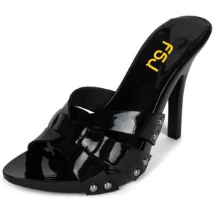 imageFSJ Women Fashion Open Toe Stiletto High Heel Mules Studded Slip On Summer Causal Sandal Slide Shoes Size 415 USBlack