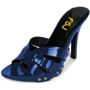 imageFSJ Women Fashion Open Toe Stiletto High Heel Mules Studded Slip On Summer Causal Sandal Slide Shoes Size 415 USNavy