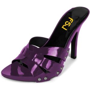 imageFSJ Women Fashion Open Toe Stiletto High Heel Mules Studded Slip On Summer Causal Sandal Slide Shoes Size 415 USPurple