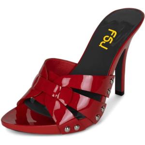 imageFSJ Women Fashion Open Toe Stiletto High Heel Mules Studded Slip On Summer Causal Sandal Slide Shoes Size 415 USRed