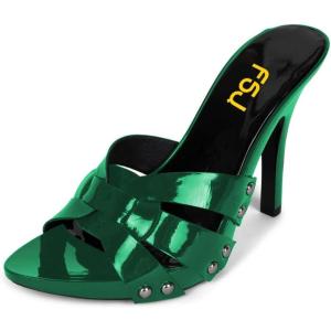 imageFSJ Women Fashion Open Toe Stiletto High Heel Mules Studded Slip On Summer Causal Sandal Slide Shoes Size 415 USSea Green