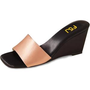 imageFSJ Women Graceful Open Toe Sandal Mules Wedge High Heel Slip On Casual Walking Ladies Slide Shoes Size 415 USGold Pink