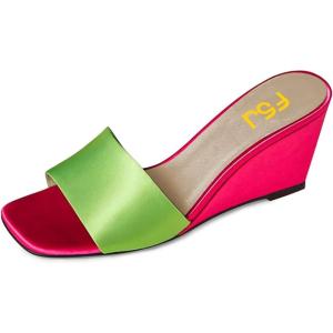 imageFSJ Women Graceful Open Toe Sandal Mules Wedge High Heel Slip On Casual Walking Ladies Slide Shoes Size 415 USGreen