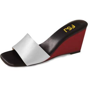 imageFSJ Women Graceful Open Toe Sandal Mules Wedge High Heel Slip On Casual Walking Ladies Slide Shoes Size 415 USGrey