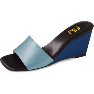 imageFSJ Women Graceful Open Toe Sandal Mules Wedge High Heel Slip On Casual Walking Ladies Slide Shoes Size 415 USLight Blue