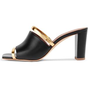 imageFSJ Women Open Peep Toe High Heel Slide Sandals Backless Slip on Clog Mules Gold Band Casual Shoes Size 415 USBlack