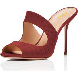 imageFSJ Women Peep Toe Thin High Heel Pumps Slip on Mules Cutout Clogs Slide Sandals Shoes Size 415 USDark Red
