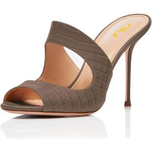imageFSJ Women Peep Toe Thin High Heel Pumps Slip on Mules Cutout Clogs Slide Sandals Shoes Size 415 USGrey