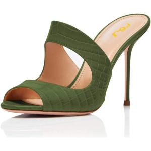 imageFSJ Women Peep Toe Thin High Heel Pumps Slip on Mules Cutout Clogs Slide Sandals Shoes Size 415 USOlive