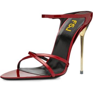 imageFSJ Women Sexy Open Pointed Toe Glossy Mules Stiletto High Heel Slip On Party Evening Dress Ladies Shoes Size 415 USRed