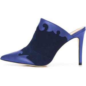 imageFSJ Women Slip On Closed Pointed Toe Mules Slide Sandals Stiletto High Heels Classic Shoes Size 415 USBlue Floral
