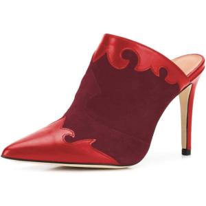 imageFSJ Women Slip On Closed Pointed Toe Mules Slide Sandals Stiletto High Heels Classic Shoes Size 415 USRed Floral