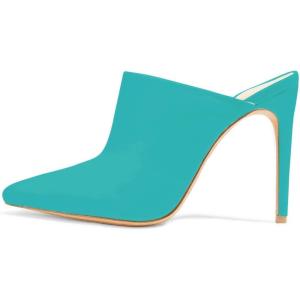 imageFSJ Women Slip On Closed Pointed Toe Mules Slide Sandals Stiletto High Heels Classic Shoes Size 415 USTurquoise Matte