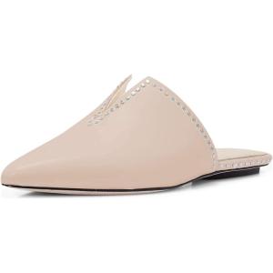 imageFSJ Women Studs V Cut Flats Mules Pointed Toe Low Heel Slippers Slide Sandals Backless Casual Shoes Size 415 USBeige