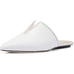 imageFSJ Women Studs V Cut Flats Mules Pointed Toe Low Heel Slippers Slide Sandals Backless Casual Shoes Size 415 USWhite
