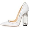 imageFSJ Women Bridal Pointed Toe Chunky Block High Heel Crystal Pumps Slip on Wedding Thick Comfort Evening Dress Studded Rivets Shoes Size 416 USWhite