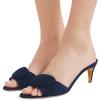 imageFSJ Women Casual Peep Toe Thin Mid Heels Backless Summer Sandals Slide On Mules Shoes Size 415 USNavy Bluesuede
