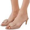 imageFSJ Women Casual Peep Toe Thin Mid Heels Backless Summer Sandals Slide On Mules Shoes Size 415 USNudeleather