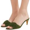 imageFSJ Women Casual Peep Toe Thin Mid Heels Backless Summer Sandals Slide On Mules Shoes Size 415 USOlive Greensuede