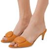 imageFSJ Women Casual Peep Toe Thin Mid Heels Backless Summer Sandals Slide On Mules Shoes Size 415 USOrangeleather