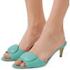 imageFSJ Women Casual Peep Toe Thin Mid Heels Backless Summer Sandals Slide On Mules Shoes Size 415 USTurquoiseleather