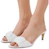 imageFSJ Women Casual Peep Toe Thin Mid Heels Backless Summer Sandals Slide On Mules Shoes Size 415 USWhiteleather