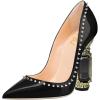 imageFSJ Women Bridal Pointed Toe Chunky Block High Heel Crystal Pumps Slip on Wedding Thick Comfort Evening Dress Studded Rivets Shoes Size 416 USBlack
