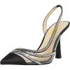 imageFSJ Women Sexy Sparkle Rhinestone Strap Clear Pumps Mid Heel Fashion Slingback Pointed Toe Thick Heeled Sandals Satin DOrsay Dress Wedding Party Shoes Size 415 USBlack