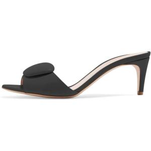 imageFSJ Women Casual Peep Toe Thin Mid Heels Backless Summer Sandals Slide On Mules Shoes Size 415 USBlackleather