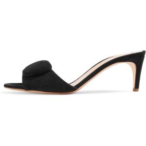 imageFSJ Women Casual Peep Toe Thin Mid Heels Backless Summer Sandals Slide On Mules Shoes Size 415 USBlacksuede