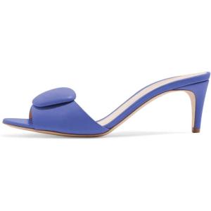 imageFSJ Women Casual Peep Toe Thin Mid Heels Backless Summer Sandals Slide On Mules Shoes Size 415 USBlueleather
