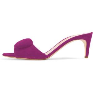 imageFSJ Women Casual Peep Toe Thin Mid Heels Backless Summer Sandals Slide On Mules Shoes Size 415 USFuchsiasuede