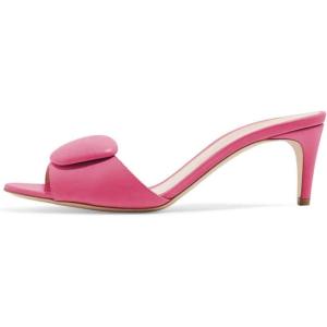 imageFSJ Women Casual Peep Toe Thin Mid Heels Backless Summer Sandals Slide On Mules Shoes Size 415 USHot Pinkleather