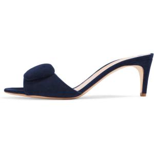 imageFSJ Women Casual Peep Toe Thin Mid Heels Backless Summer Sandals Slide On Mules Shoes Size 415 USNavy Bluesuede