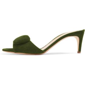 imageFSJ Women Casual Peep Toe Thin Mid Heels Backless Summer Sandals Slide On Mules Shoes Size 415 USOlive Greensuede