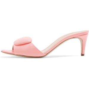 imageFSJ Women Casual Peep Toe Thin Mid Heels Backless Summer Sandals Slide On Mules Shoes Size 415 USPinkleather