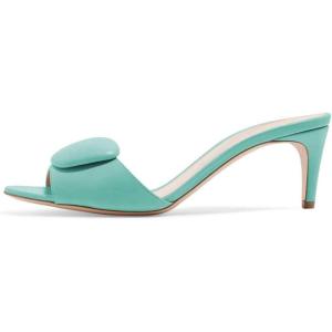 imageFSJ Women Casual Peep Toe Thin Mid Heels Backless Summer Sandals Slide On Mules Shoes Size 415 USTurquoiseleather