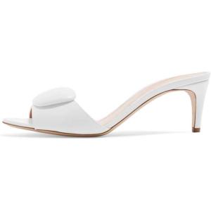 imageFSJ Women Casual Peep Toe Thin Mid Heels Backless Summer Sandals Slide On Mules Shoes Size 415 USWhiteleather