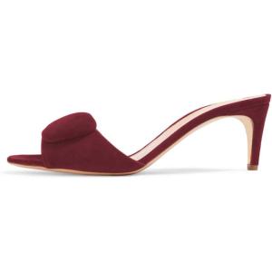 imageFSJ Women Casual Peep Toe Thin Mid Heels Backless Summer Sandals Slide On Mules Shoes Size 415 USWine Redsuede