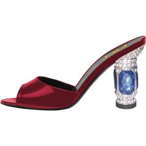 imageFSJ Women Crystal Mid Heels Clogs Mules Slip On Peep Toe Sandals Casual Slide Summer Slipper Shoes Size 415 USDark Red