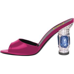 imageFSJ Women Crystal Mid Heels Clogs Mules Slip On Peep Toe Sandals Casual Slide Summer Slipper Shoes Size 415 USPurple
