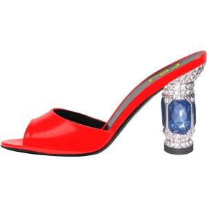 imageFSJ Women Crystal Mid Heels Clogs Mules Slip On Peep Toe Sandals Casual Slide Summer Slipper Shoes Size 415 USRed