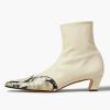imageFSJ Women Low Chunky Heel Ankle Boots Square Toe Side Zipper Soft Stretch Sock Booties Comfy Casual Party Shoes Size 416 USBeige Snakeskin