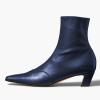 imageFSJ Women Low Chunky Heel Ankle Boots Square Toe Side Zipper Soft Stretch Sock Booties Comfy Casual Party Shoes Size 416 USBlue