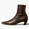 imageFSJ Women Low Chunky Heel Ankle Boots Square Toe Side Zipper Soft Stretch Sock Booties Comfy Casual Party Shoes Size 416 USChocolate